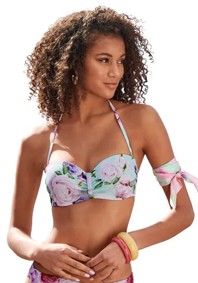 Lascana Women's Floral Textured Bandeau Bikini Top In Multi