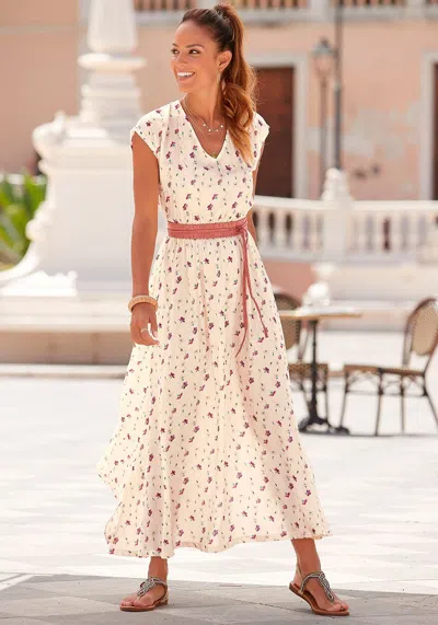 Lascana Women's Floral V-neck Maxi Dress In Beige
