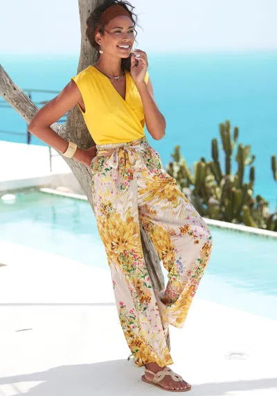 Lascana Women's Floral Wide Leg Pants In Yellow