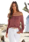 Lascana Women's Flounce Sleeve Off The Shoulder Top In Pink
