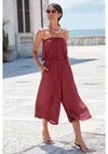 Lascana Women's Flowy Strapless Culotte Jumpsuit In Red