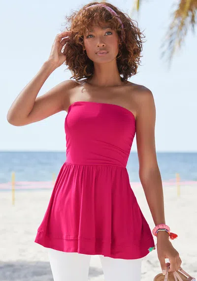Lascana Women's Flowy Strapless Top In Pink
