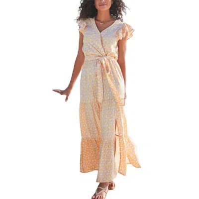 Lascana Women's Flutter Sleeve Maxi Dress In Yellow