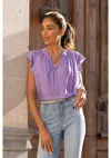 Lascana Women's Flutter Sleeve V-neck Blouse In Blue