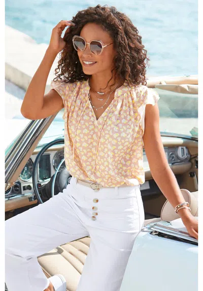 Lascana Women's Flutter Sleeve V-neck Blouse In Multi
