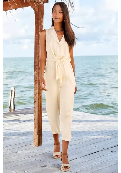 Lascana Women's Front Knot Jumpsuit In Beige