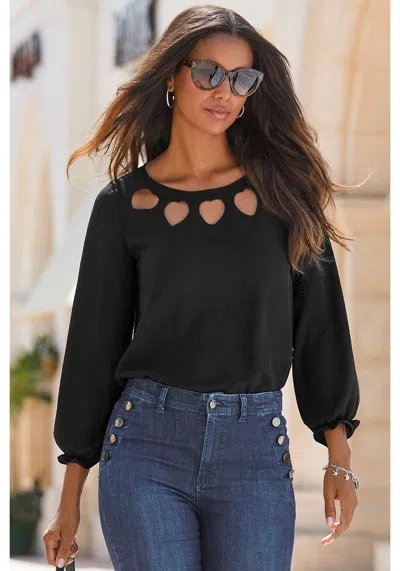 Lascana Women's Heart Cut Out Blouse In Black