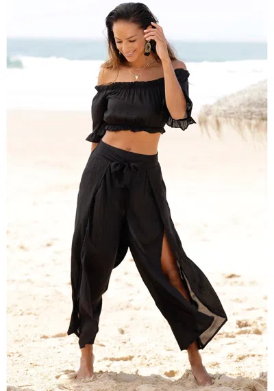 Lascana Women's High Slit Wide Leg Pants In Black