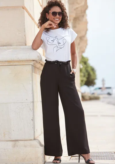 Lascana Women's High Waisted Paperbag Pants In Black