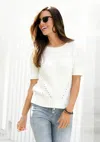 Lascana Women's Knitted Short Sleeve Sweater In White