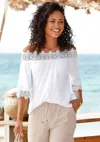 Lascana Women's Lace Accent Off The Shoulder Top In White