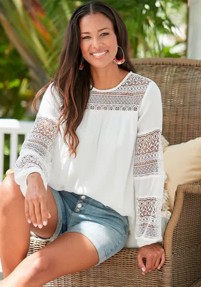 Lascana Women's Lace Detail Long Sleeve Blouse In White
