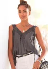 Lascana Women's Lace Insert V-neck Top