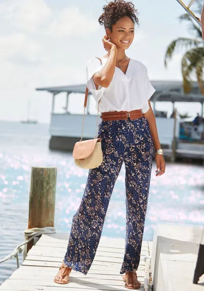 Lascana Women's Leopard Print Pants In Blue