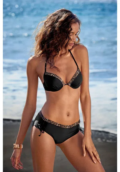 Lascana Women's Leopard Trim Push Up Bikini Top In Multi