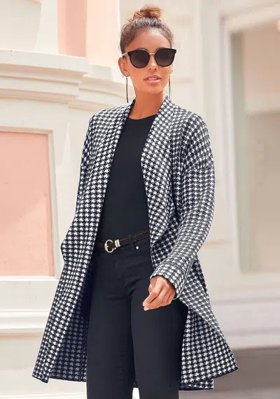 Lascana Women's Long Houndstooth Coat In Multi