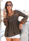 Lascana Women's Long Sleeve Boho Print Top In Multi