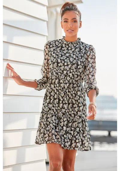 Lascana Women's Long Sleeve Floral Pattern Dress In Multi