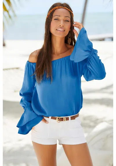 Lascana Women's Long Sleeve Off Shoulder Blouse In Blue