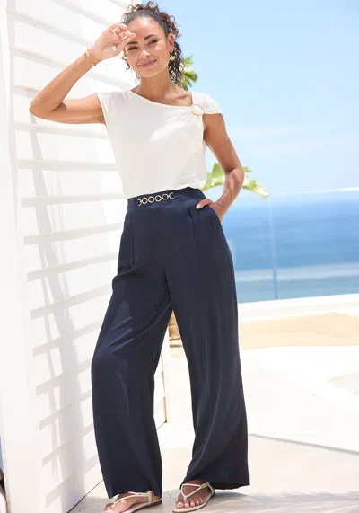 Lascana Women's O-ring Detail Wide Leg Pants In Multi