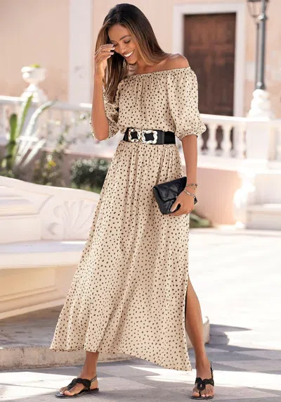 Lascana Women's Off Shoulder Maxi Dress In Beige