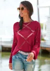 Lascana Women's Oversized Open Knit Sweater In Burgundy
