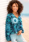Lascana Women's Paisley Print Long Sleeve Blouse In Blue