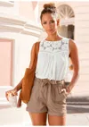 Lascana Women's Paperbag Waist Shorts In Green