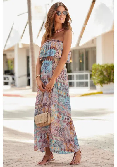 Lascana Women's Patchwork Print Bandeau Maxi Dress In Multi