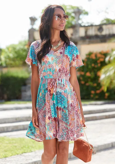 Lascana Women's Patchwork Print V-neck Dress In Multi