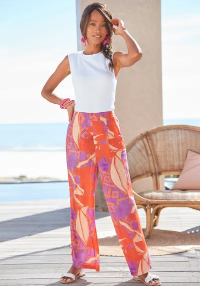 Lascana Women's Patterned High Waisted Pants In Orange