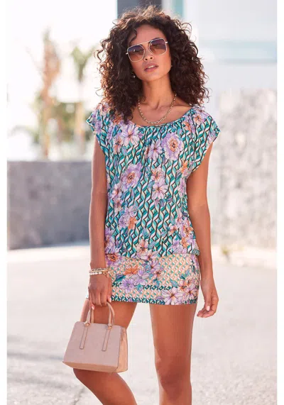 Lascana Women's Patterned Round Neckline Dress In Multi