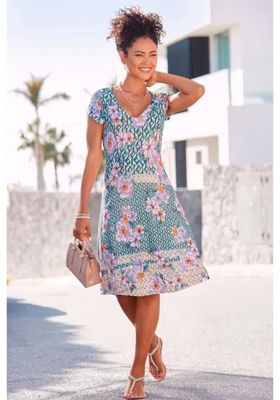 Lascana Women's Patterned V-neck Dress In Multi