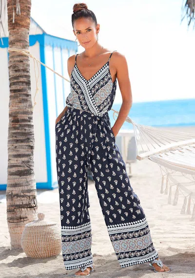 Lascana Women's Patterned V-neck Jumpsuit In Black
