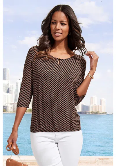 Lascana Women's Printed 3/4 Sleeve Top In Brown