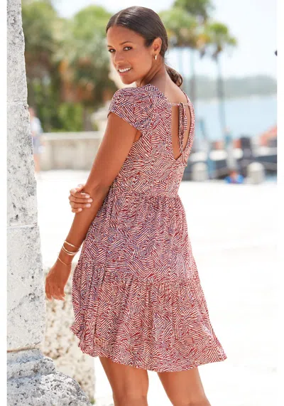 Lascana Women's Printed Back Cut Out Dress In Pink