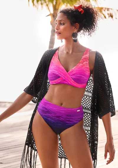 Lascana Women's Printed Mid Rise Bikini Swim Bottom In Pink