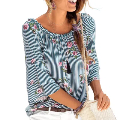 Lascana Women's Printed Off Shoulder Top In Blue
