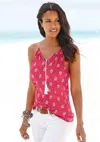 Lascana Women's Printed Sleeveless Tassel Top In Red