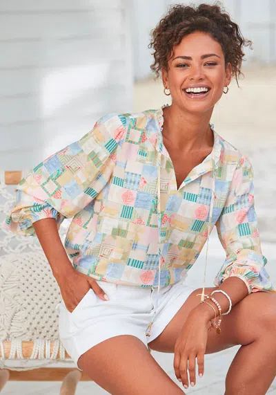 Lascana Women's Printed Tie Neck Blouse In Multi