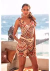 Lascana Women's Printed Tie Strap Romper In Brown