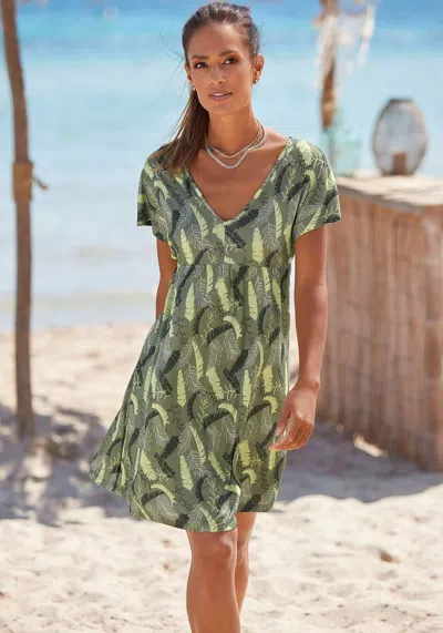 Lascana Women's Printed V-neck Dress In Green