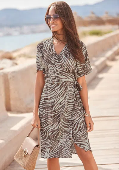 Lascana Women's Printed Wrap Dress In Brown