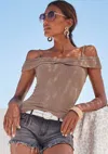 Lascana Women's Ribbed Cold Shoulder Top