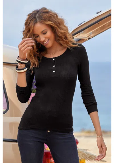 Lascana Women's Ribbed Long Sleeve Shirt In Black