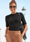 Lascana Women's Ribbed Short Sleeve Sweater In Black