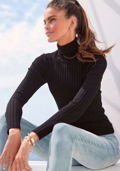 Lascana Women's Ribbed Turtleneck Sweater In Black