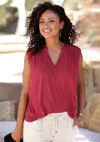Lascana Women's Ruched Tank Top In Red