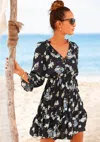 Lascana Women's Ruffle 3/4 Sleeve Dress In Black