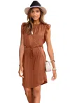 Lascana Women's Ruffle Sleeve Dress In Brown